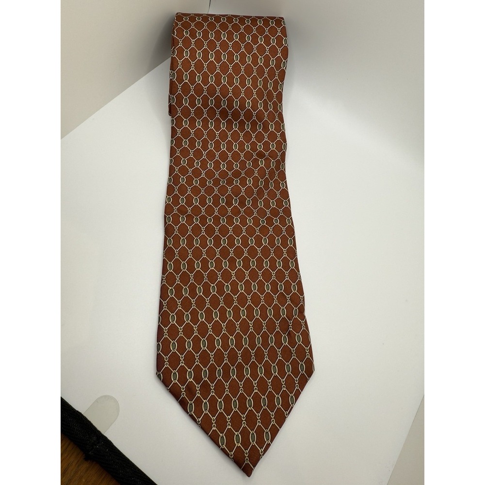 Brooks Brothers Makers Brown‎ Silk Chain Link Equestrian Tie USA Made 58.5"